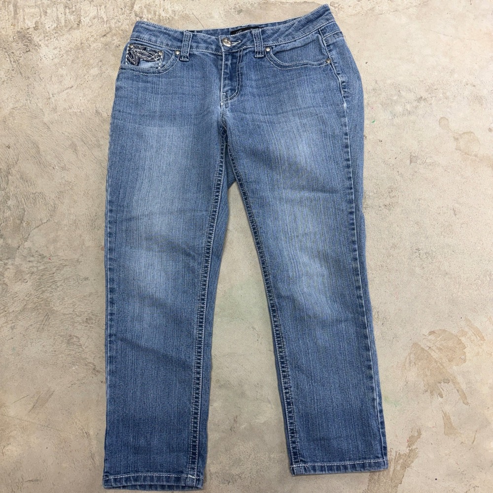 Love Indigo Women's Jeans Blue Embellished Pockets Straight Leg Size 6‎